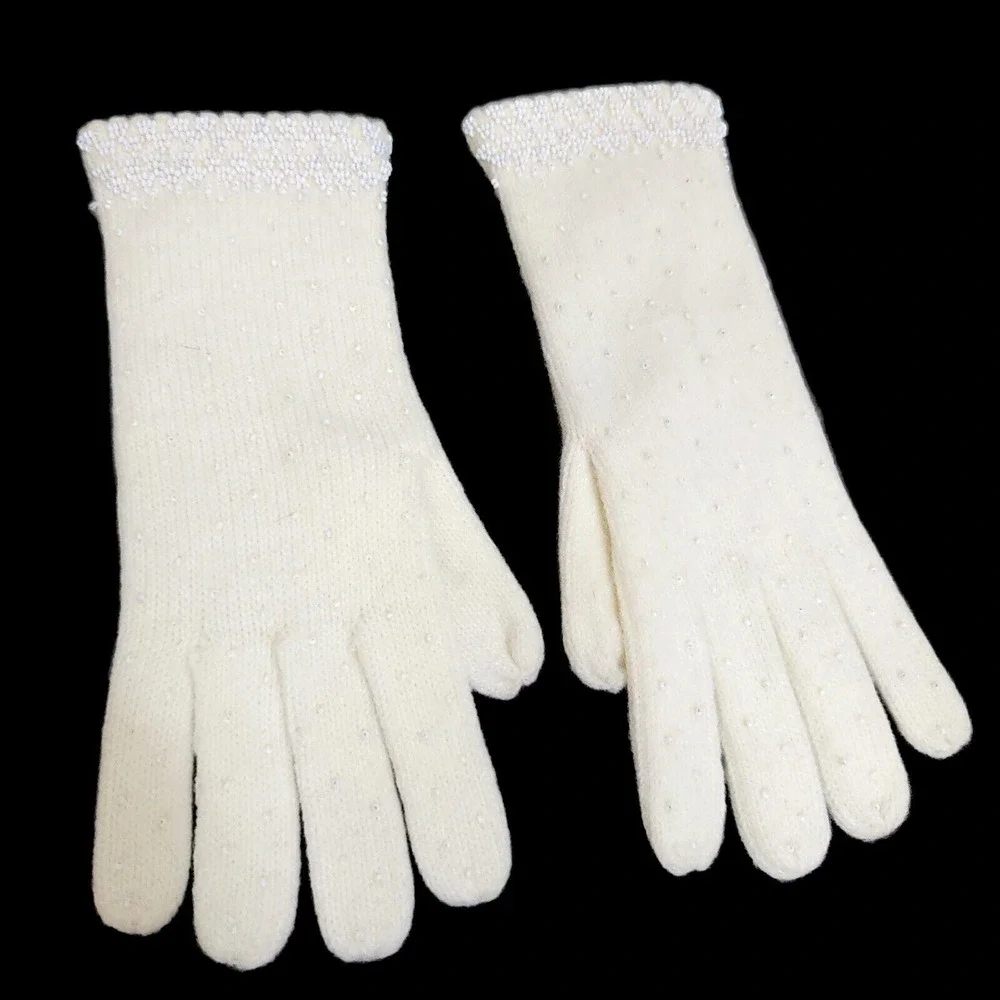 Vintage 50s Astral White Beaded‎ Gloves British Hong Kong Mid Century Bridal